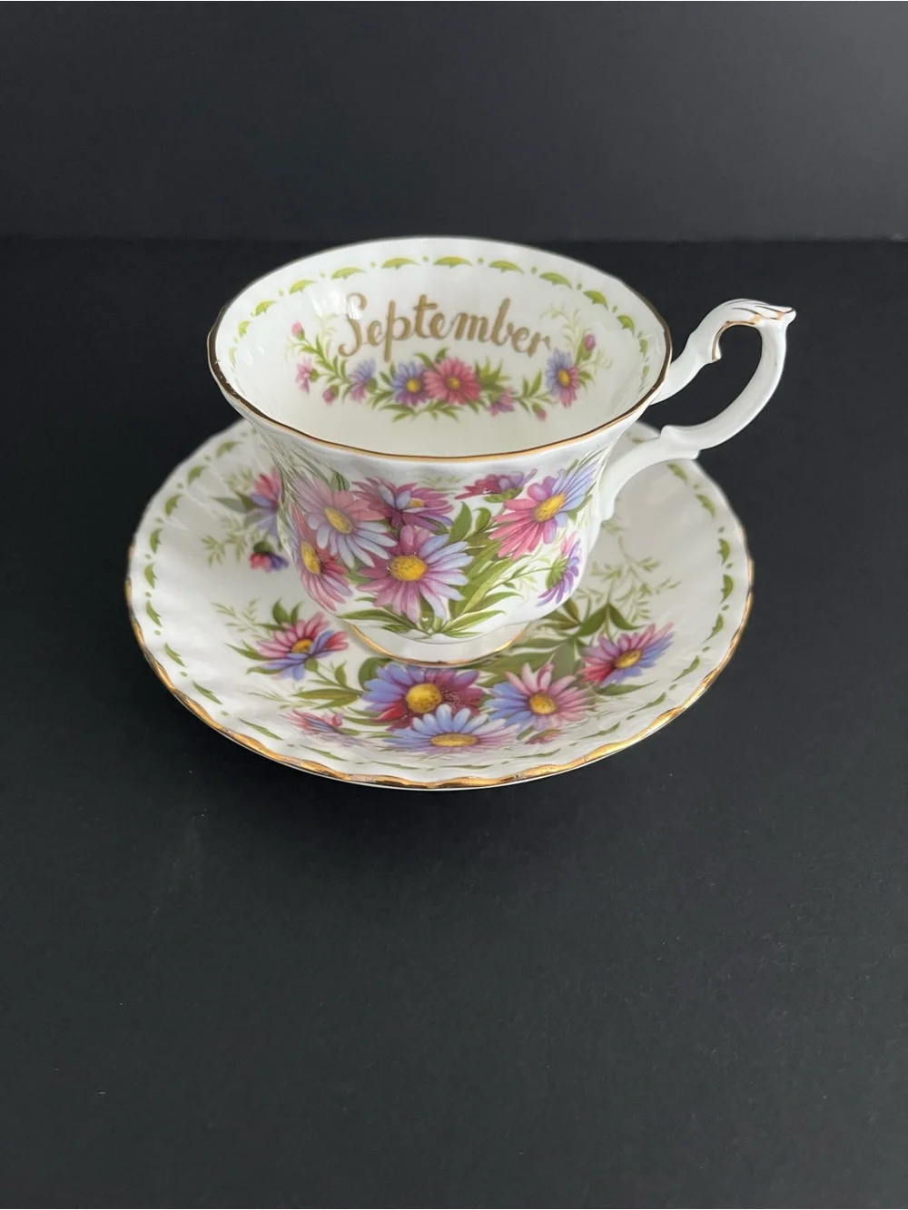 Vintage Royal Albert England Michaelmas Daisy Flower September Tea Cup & Saucer